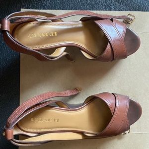 COACH Cross Band High Wedge Sandal
